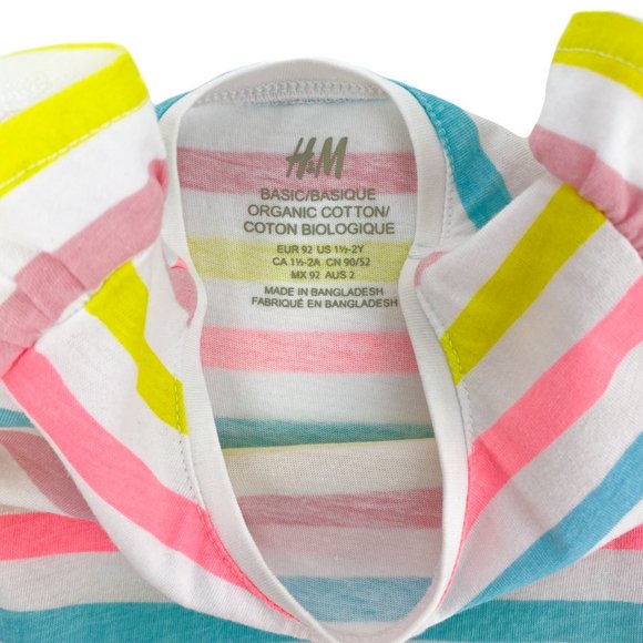 H&M KIDS Organic Cotton Multi-Stripe Flutter Sleeve Dress Size 1 1/2 -2Y - Picture 14 of 16